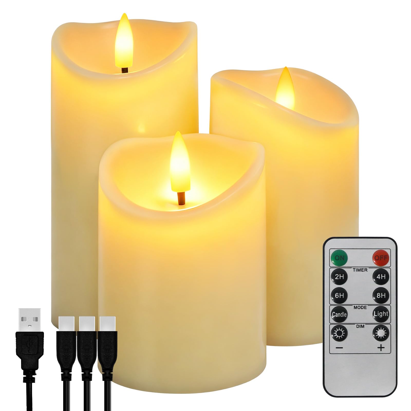 Candele LED Ricaricabili, Set da 3 Pezzi, Perfette per Decorazioni Natalizie e Illuminazione Interna Quotidiana
