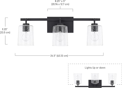 Miniatura 2 de HomePlace Lighting 128531MB-449 Greyson - Lámpara de pared de cristal transparente para tocador de baño, 3 luces, 300 vatios totales, 9 pulgadas de