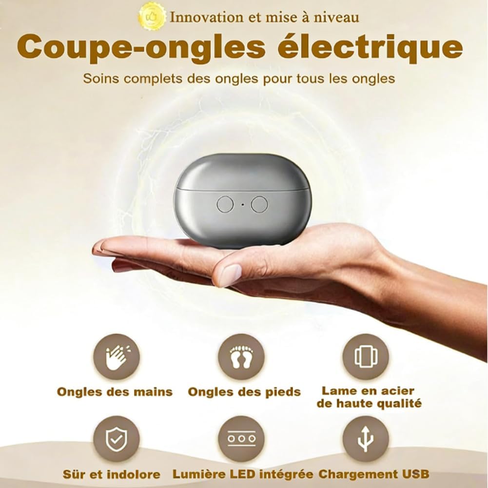 2026 Coupe Ongle Electrique pour Pieds et Main, Coupe Ongles Electrique 3 en 1 avec LED pour Ongles Durs/Épais et Finition Précise, Adulte & Senior, Silencieux et Sans Douleur (Grau)