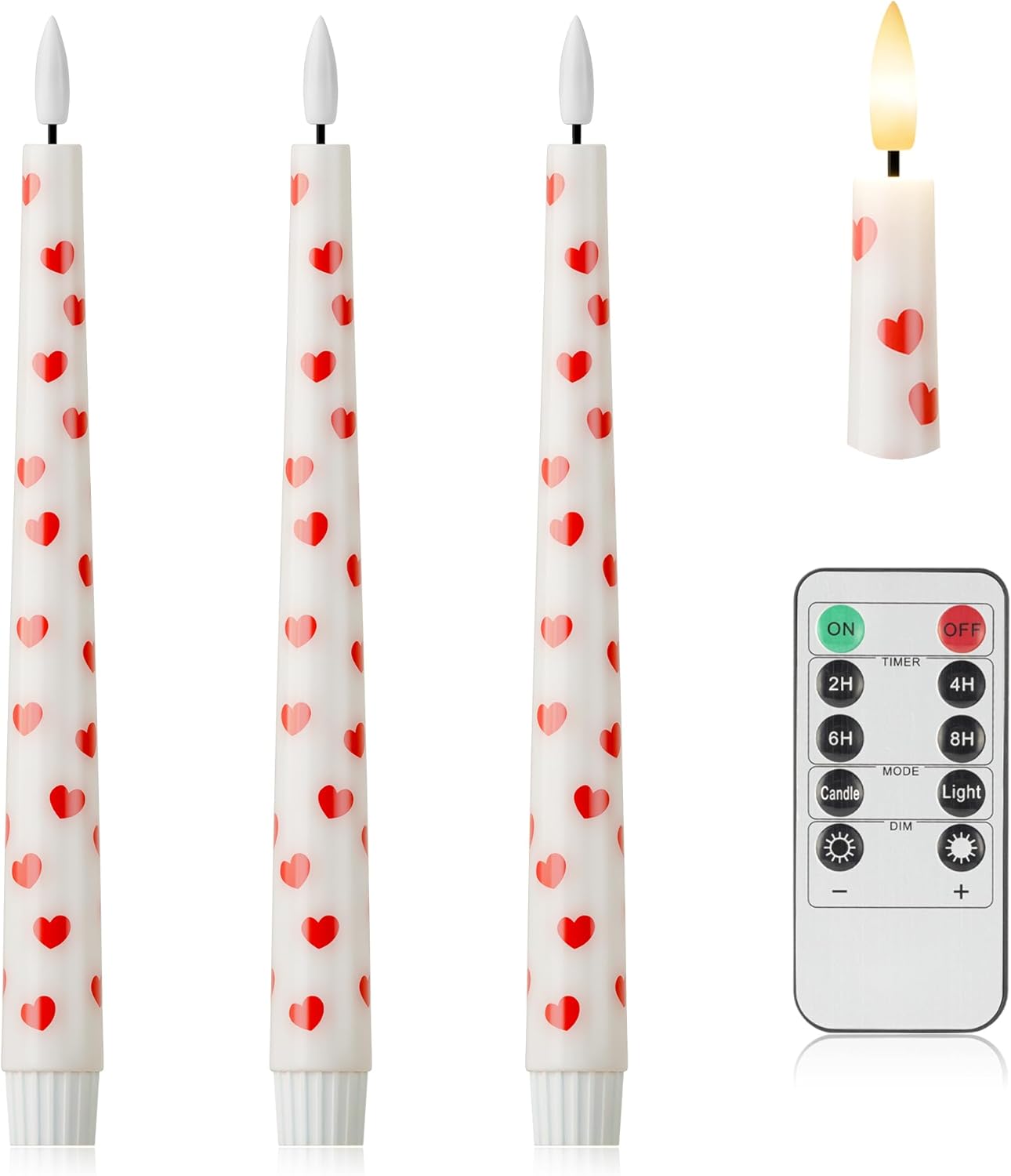 Flameless Taper Candles with 3D Wick, 9.6" Real Wax LED Candles with Remote and Timer, 3 Pack Flickering Candlesticks Battery Operated, Spiral Taper Candle for Home, Wedding, Party, Ivory
