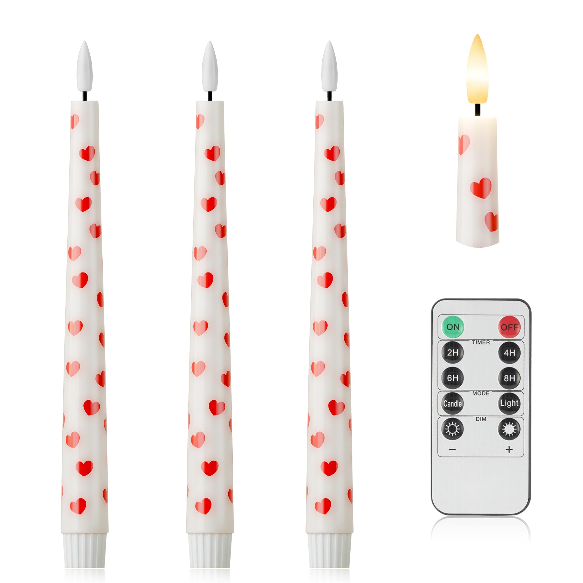 AFINETH Valentine Day Flameless Taper Candles with Heart, 9.6