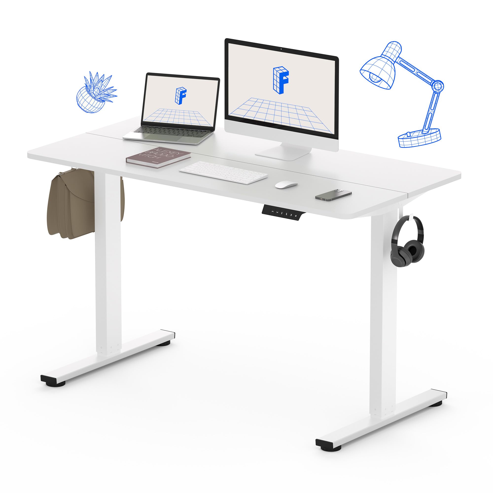 FLEXISPOT Electric Standing Desk 48 x 24 Inch Adjustable Height Desk Home Office Computer Workstation Sit Stand Desk, White Top + White Frame
