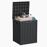 28 Gallon Deck Box Large Outdoor Storage for Patio Furniture,Outdoor Cushions,Garden Tools and Pool Supplies,Waterproof,Resin,Lockable(Black)