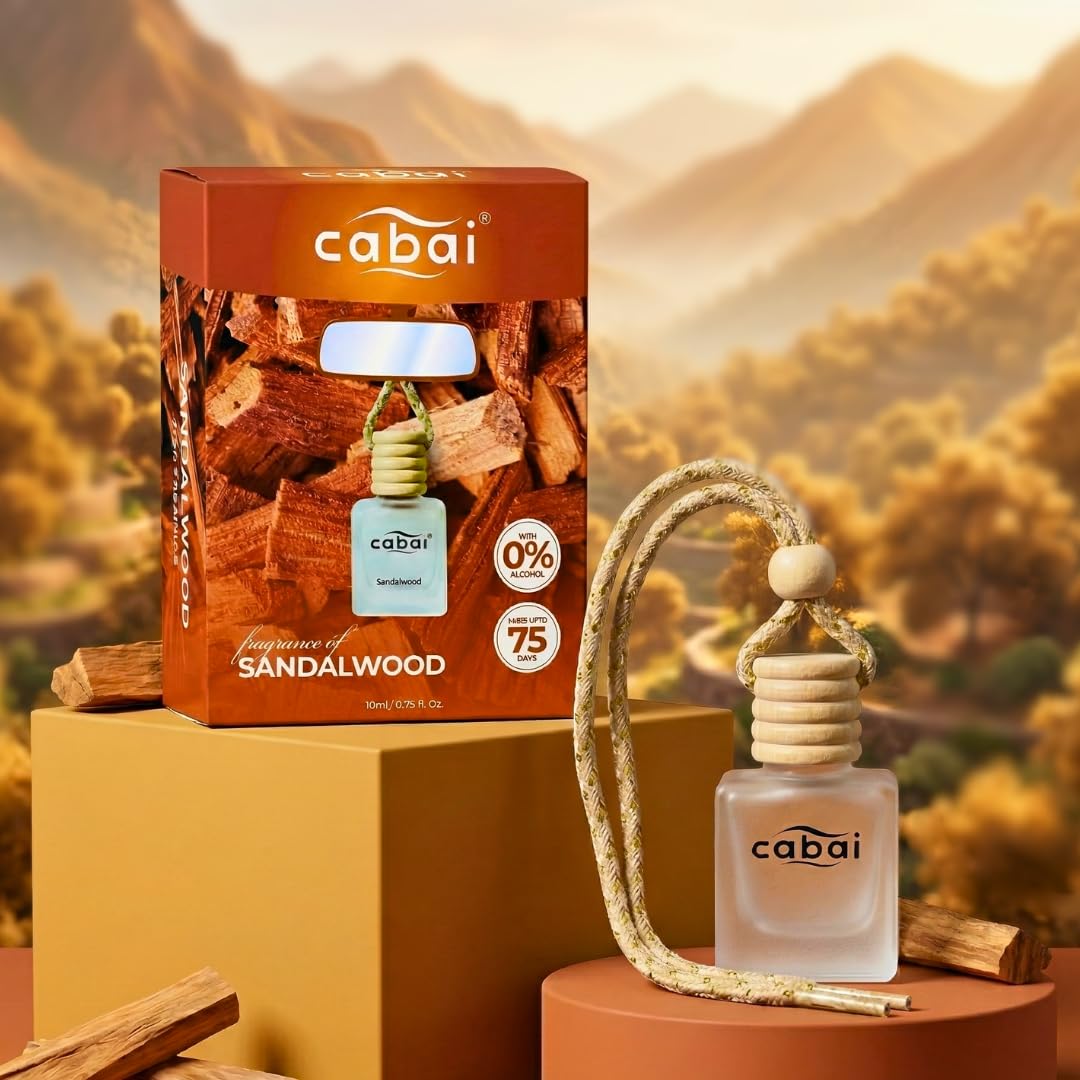 Premium Car Perfume Hanging Pod, 10 ML, Sandalwood fragrance Car Air Freshener,Natural Essential Fragrance Oils in Glass Bottle with Wooden Diffuser Lid, Last Upto 75 Days-image-46