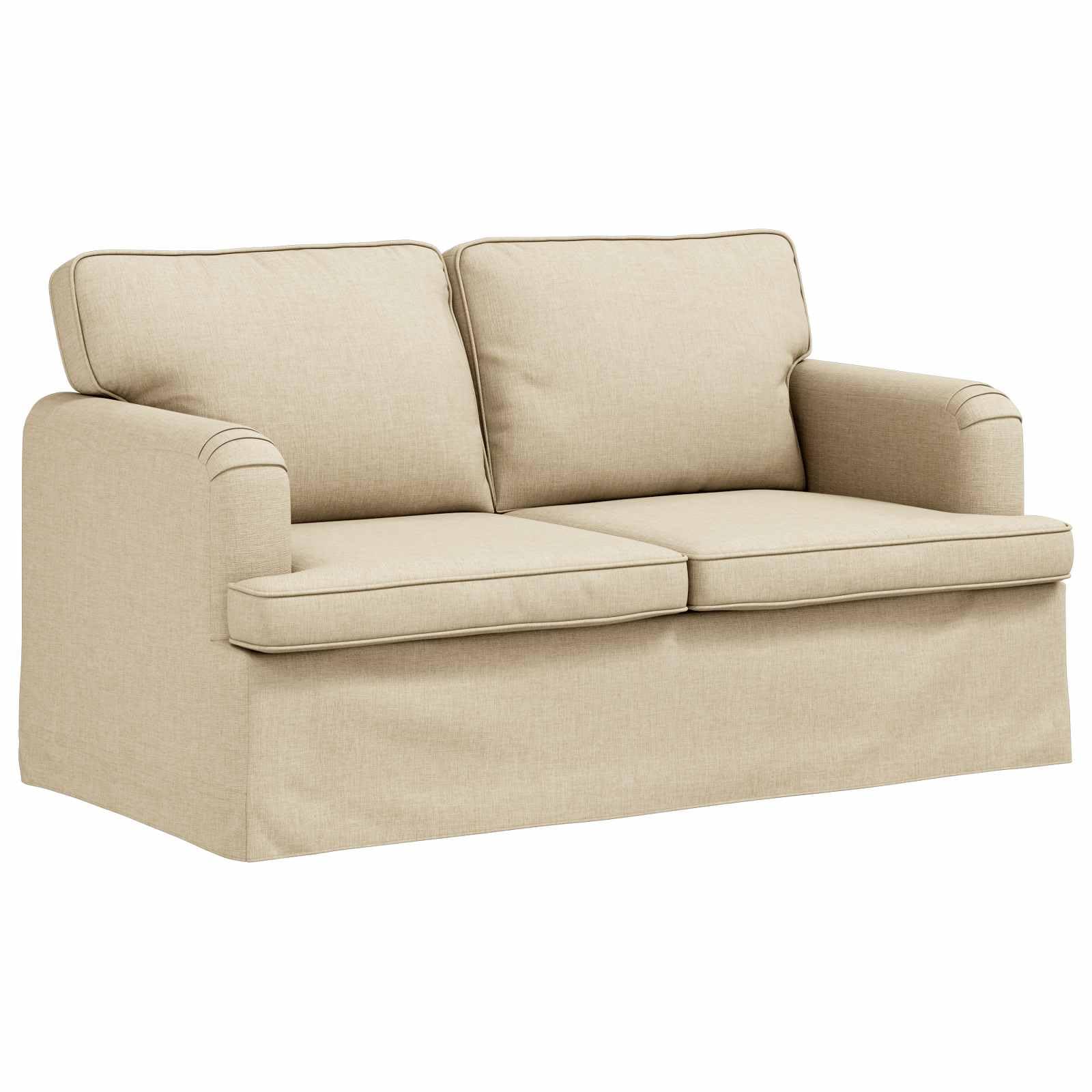 Mini Sofa 144x80x85 cm Creme mit Schwarzen Beinen Stoffbezug Ergonomisches 2-Sitzer Couch für Living Room Bedroom Erstwohnung Modernes Design Robustes Metallgestell