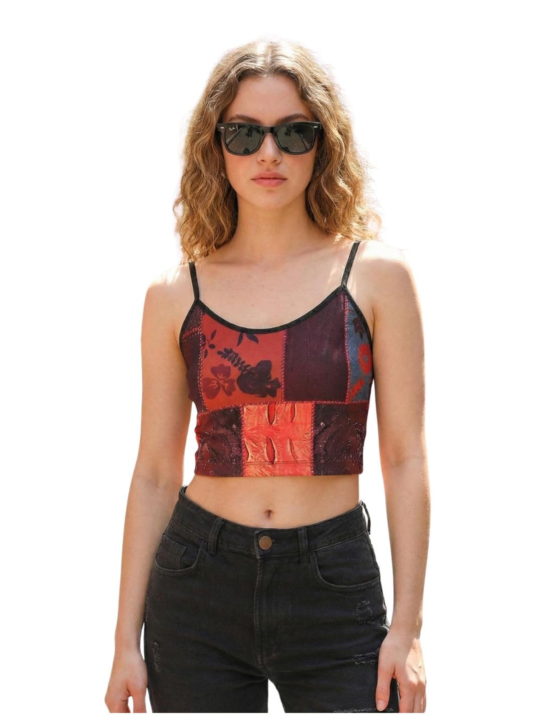 tandul Women's Floral Print Multicolor Top- Cotton Blend Western Style Sleeveless for Office, Casual, Festive & Party (12138)-picture-13