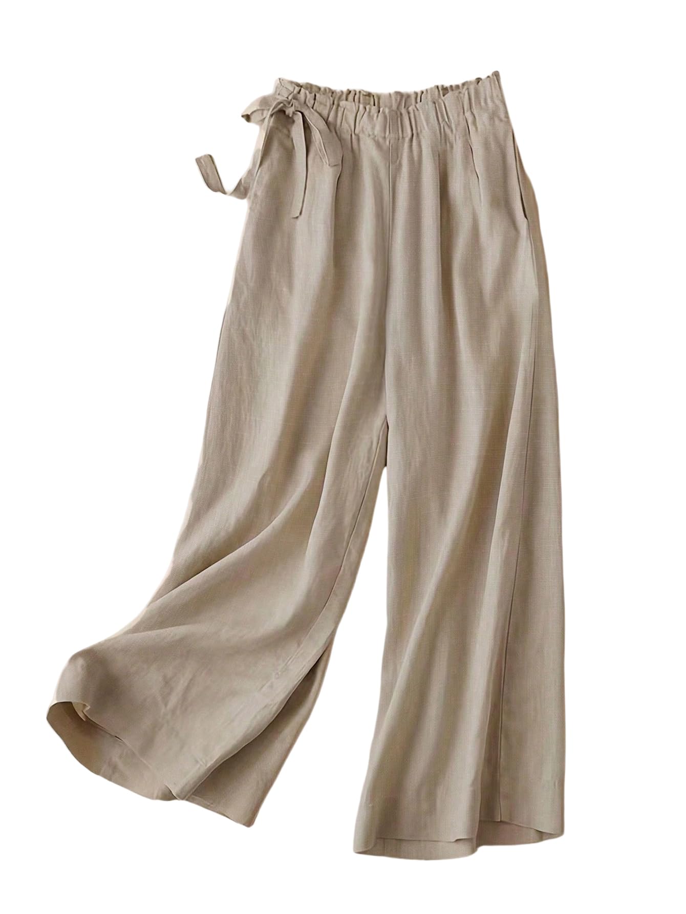 SOLY HUX Womens Wide Leg Pants Elastic Waist Bowknot Baggy Casual Long Trousers