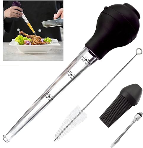 Tostador de pavo con cepillo de limpieza, jeringa de grado alimenticio para cocinar y hornear, incluye bombilla desmontable de grado alimenticio con