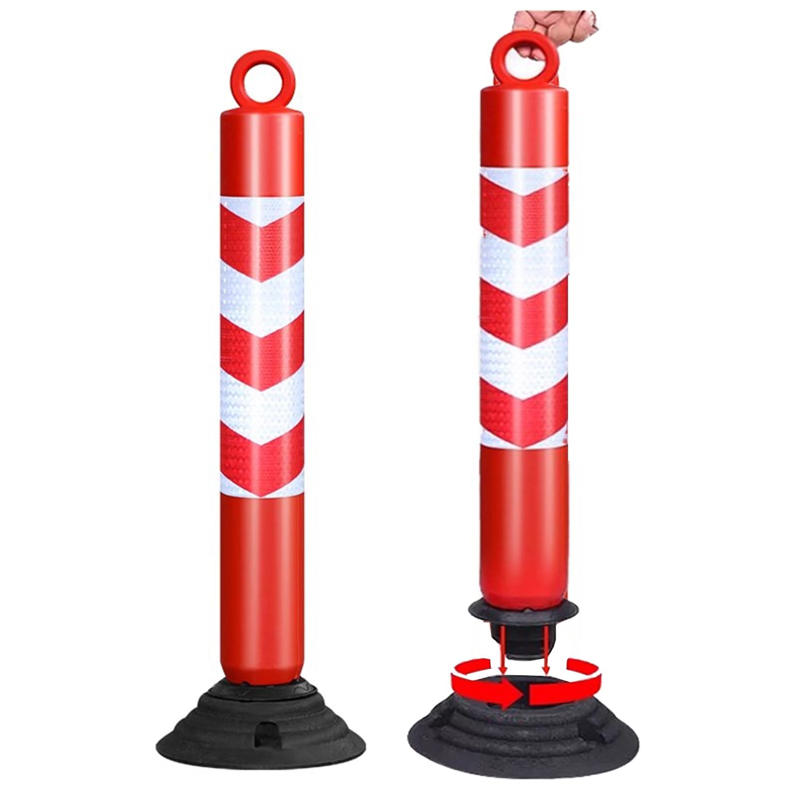 Generico Set di 2 dissuasori di parcheggio in plastica per Il Controllo del Traffico - Rossi e Bianchi, Coni di Sicurezza da 99 cm per Barriere di Accesso carrabili, Pali di Segnalazione Stradale RES