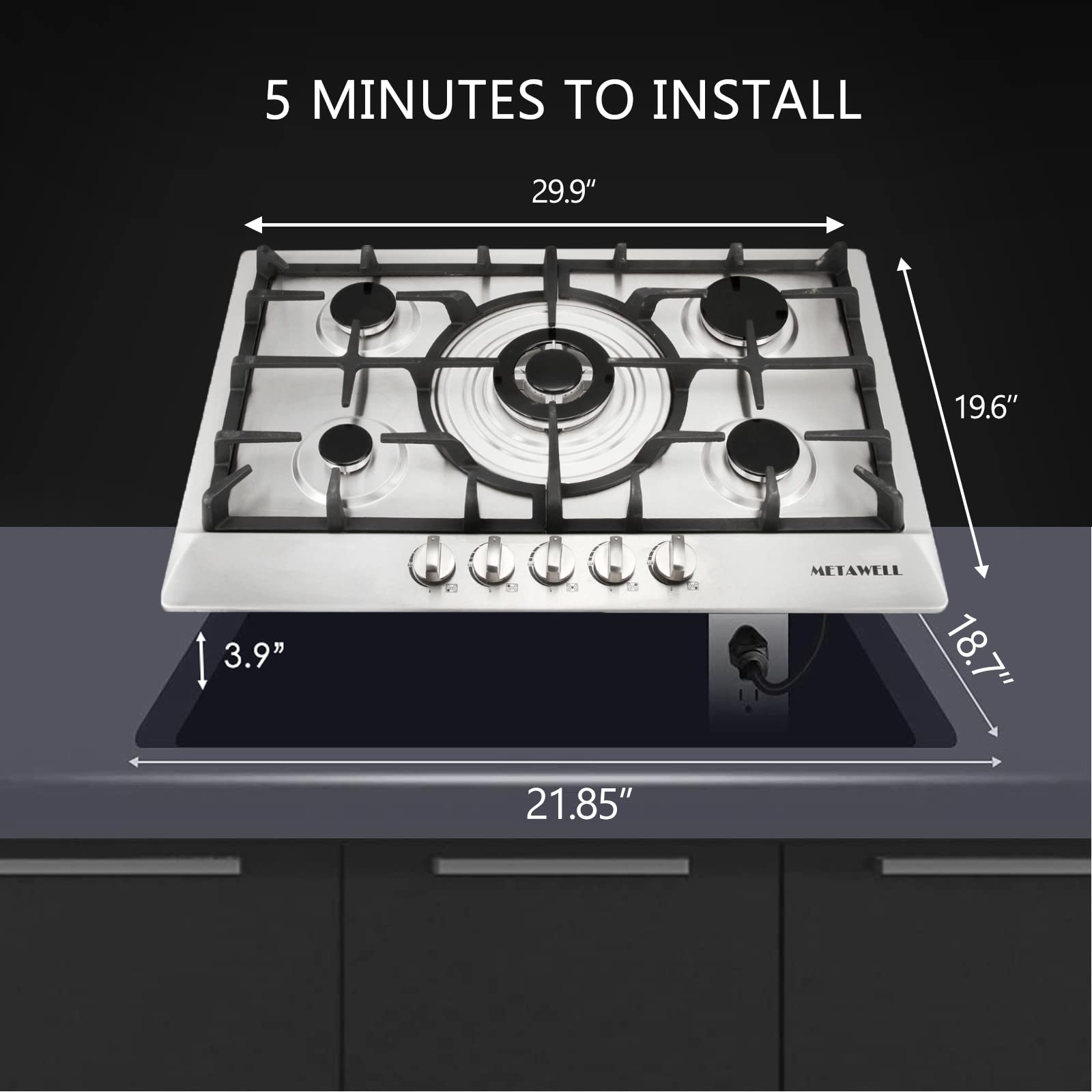 Buy METAWELL 30 inch Gas Cooktop Silver 5 Burner Gas Cooktop, Durable