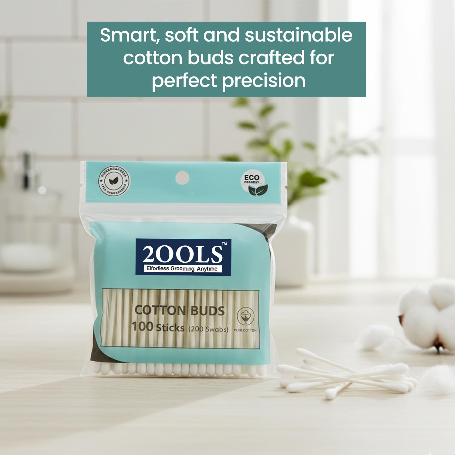 2OOLS Earbuds Cotton Swabs - Set of 1 (100 PCS) | Soft & Safe Double-Tipped Ear Cleaning Sticks | Resealable Travel-Friendly Pouch | Personal Hygiene, Baby Care & Makeup Use (TSCS8002) (100 Sticks (200 Swabs) 3