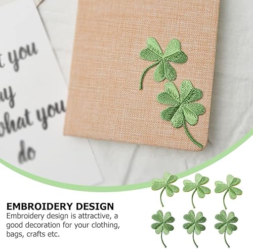Miniatura 6 de EXCEART Tréboles bordados de cuatro hojas, parches para planchar, tréboles verdes, apliques de tréboles irlandeses para bricolaje, mochilas, jeans,