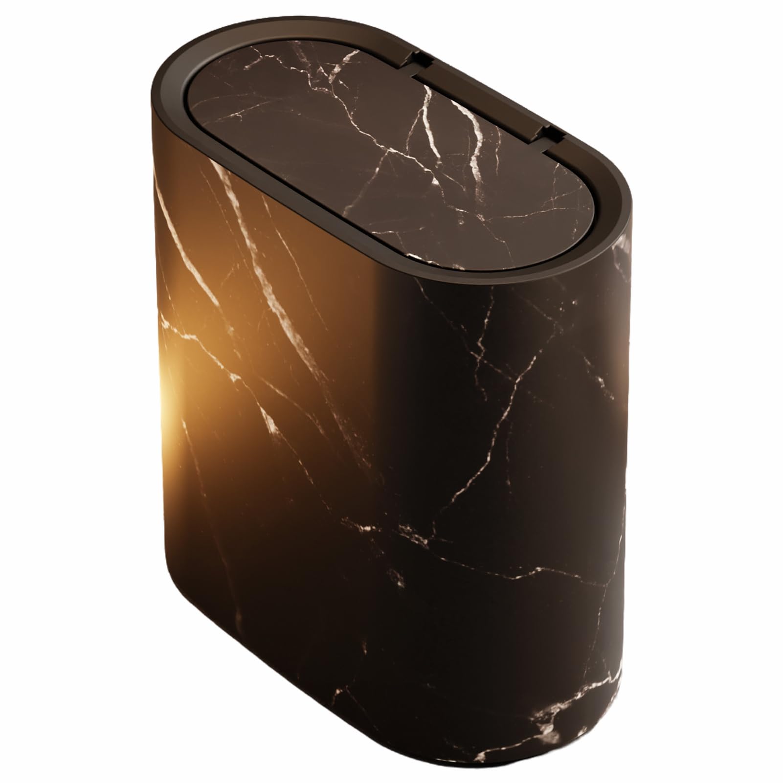 mophrati Bamboo Trash Can With Inner Bucket Compact And Space Saving Under Sinks ABS Small Trash Can With Lid For Bathroom, Black, 29.5 * 16 * 29CM