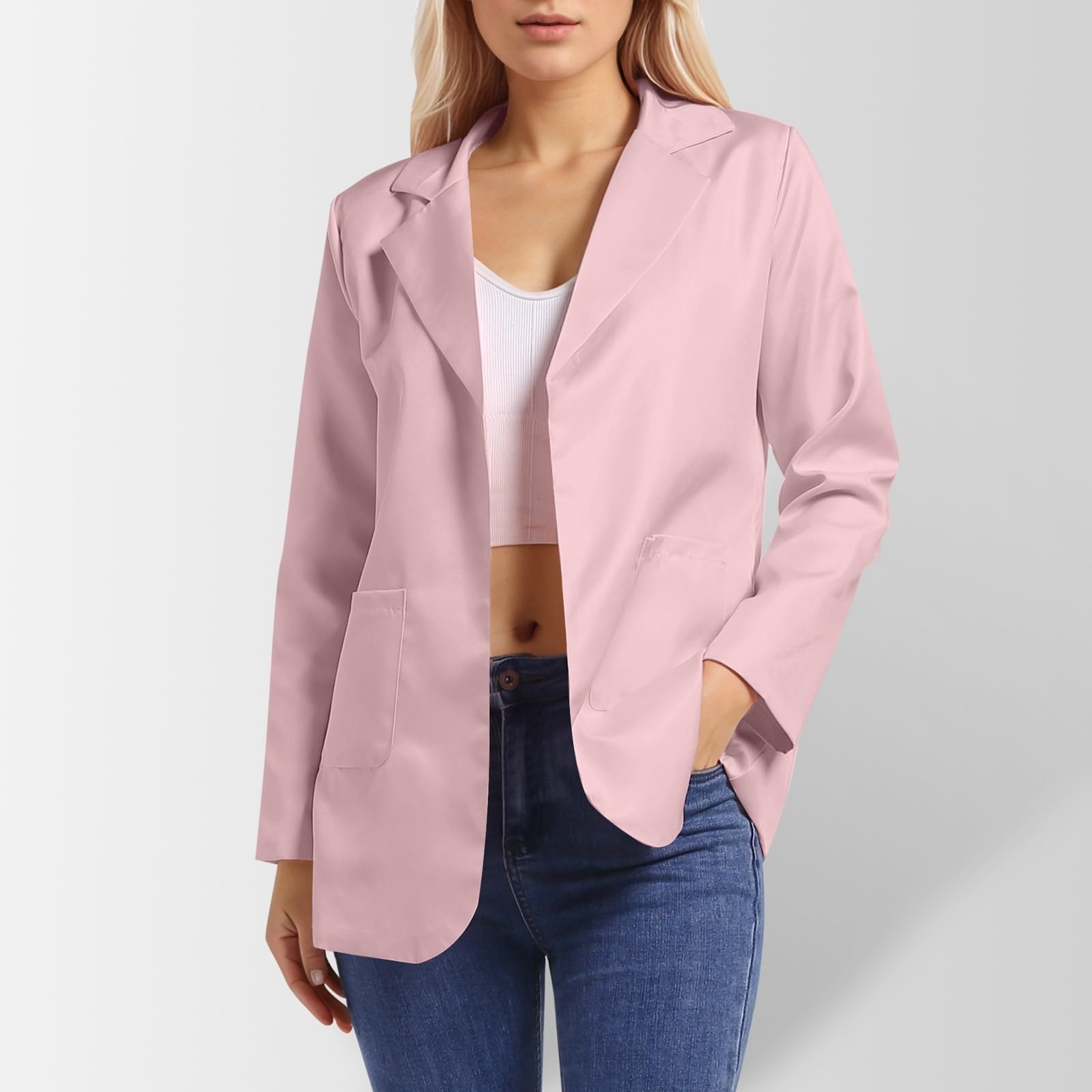 Genérico Abrigo Formal Mujer Chaqueta Oficina Trabajo Manga Larga Sólido Traje Bolsillos Abiertos Cárdigan Elegante Blusa Superior