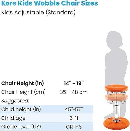 Miniatura 77 de Kore - Silla de altura ajustable, asiento activo para niños, adolescentes: Mejor que una pelota de equilibrio, asientos flexibles para aula. Negro