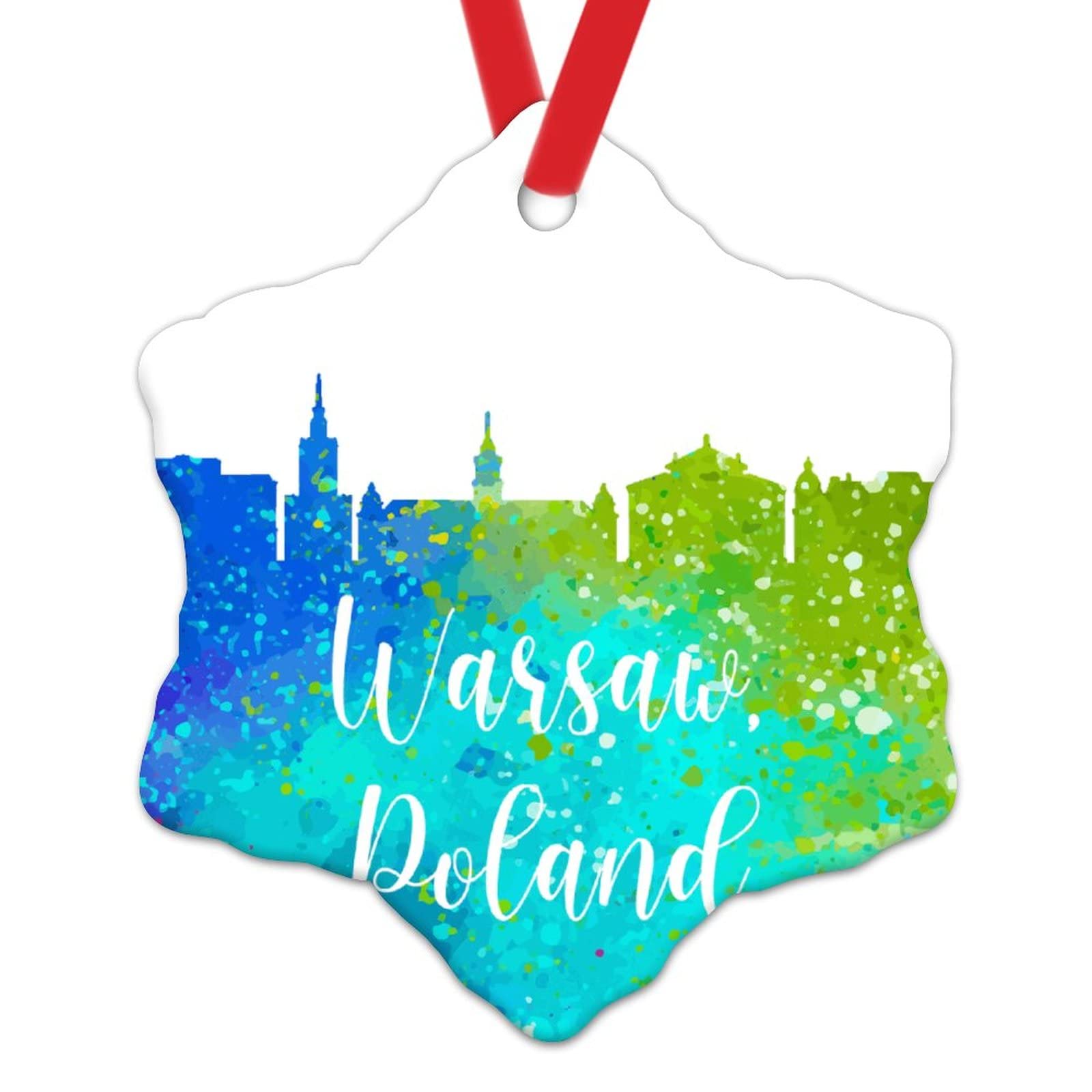 Poland Warsaw Skyline Xmas Tree Ornaments Poland Warsaw Watercolor Art Christmas Ornament 2022 Colorful City Landscape Xmas Keepsake Gifts Ceramic Xmas Tree Decoration
