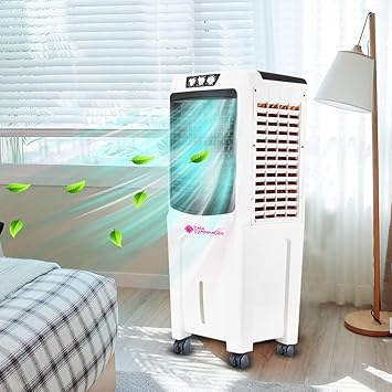 Casa Copenhagen, 75OLD03 Collection, 75 L Personal Air Cooler with Anti Bacterial Honeycomb Pads, 3rd Turbo Fan, Powerful Air Throw with Auto Swing and 3-Speed Control with Low Power Consumption - White