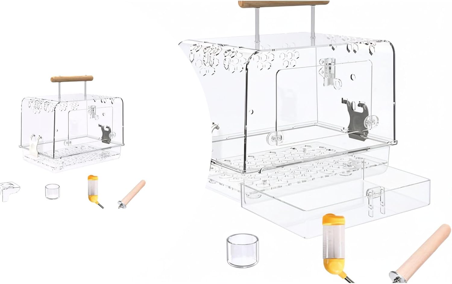 Small Bird Travel Cage for Parrots, Secure Bird Carrier with Locking, Removable Tray and Accessory Kit for Cockatiel Budgie Transport