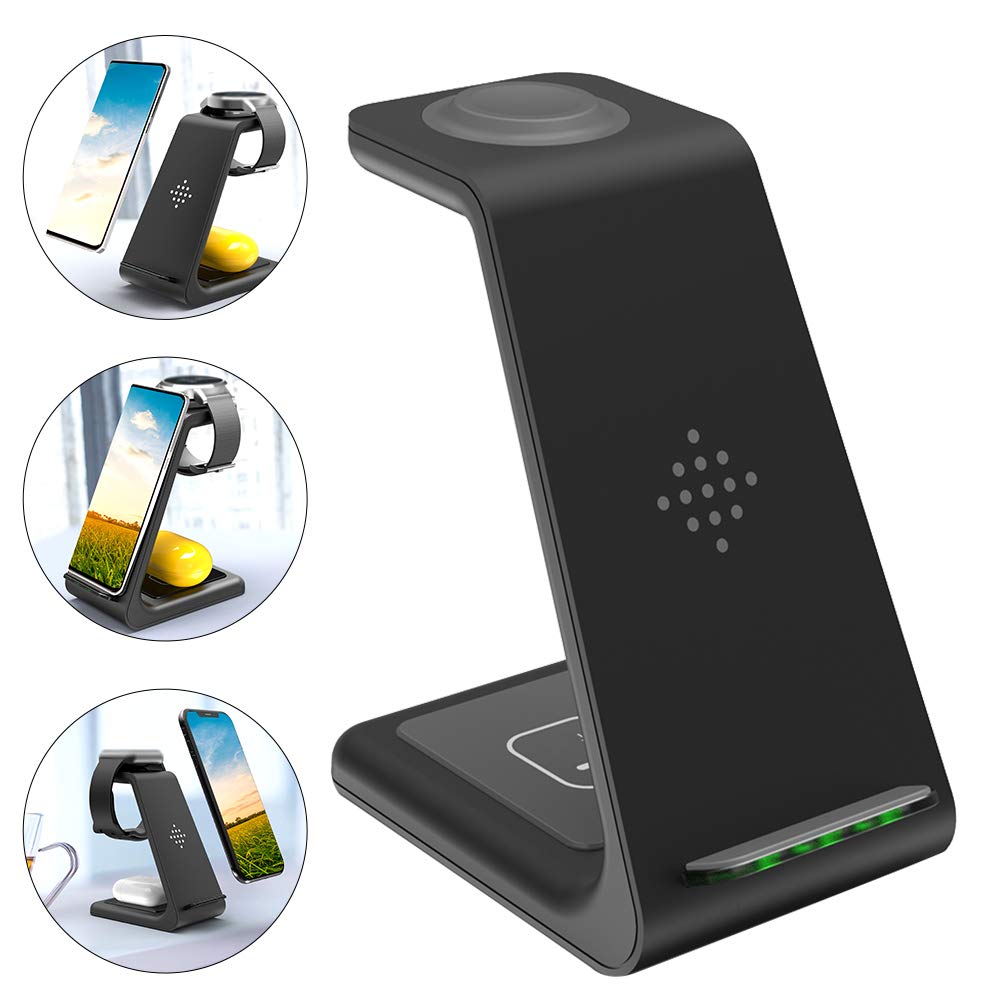 Caricatore senza fili, 3 in 1, stazione di ricarica wireless per Samsung S7/S7 Edge/S8/S9/S10/S10Plus, Galaxy Orologi e Buds, controllo della temperatura di ricarica veloce