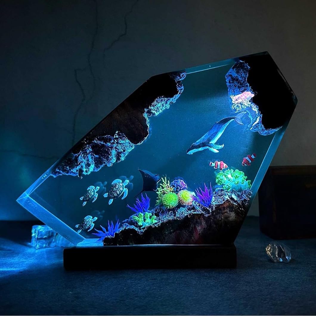 Lampa oceaniczna z żywicy epoksydowej – ręcznie wykonana lampa dekoracyjna do biura i sypialni, idealna do użytku świątecznego