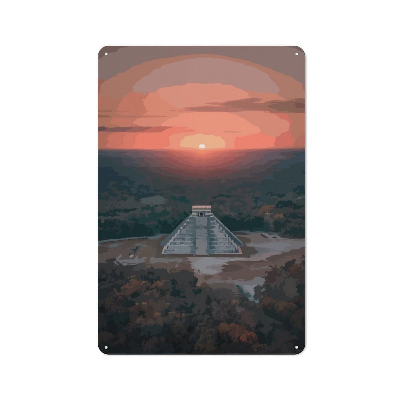Junmoney Chichén Itzá Meksiko Rustic Tin Wall Plaque 30X20cm For Studio Or Craft Room, For Garage, Workshop And Man Cave Decoration