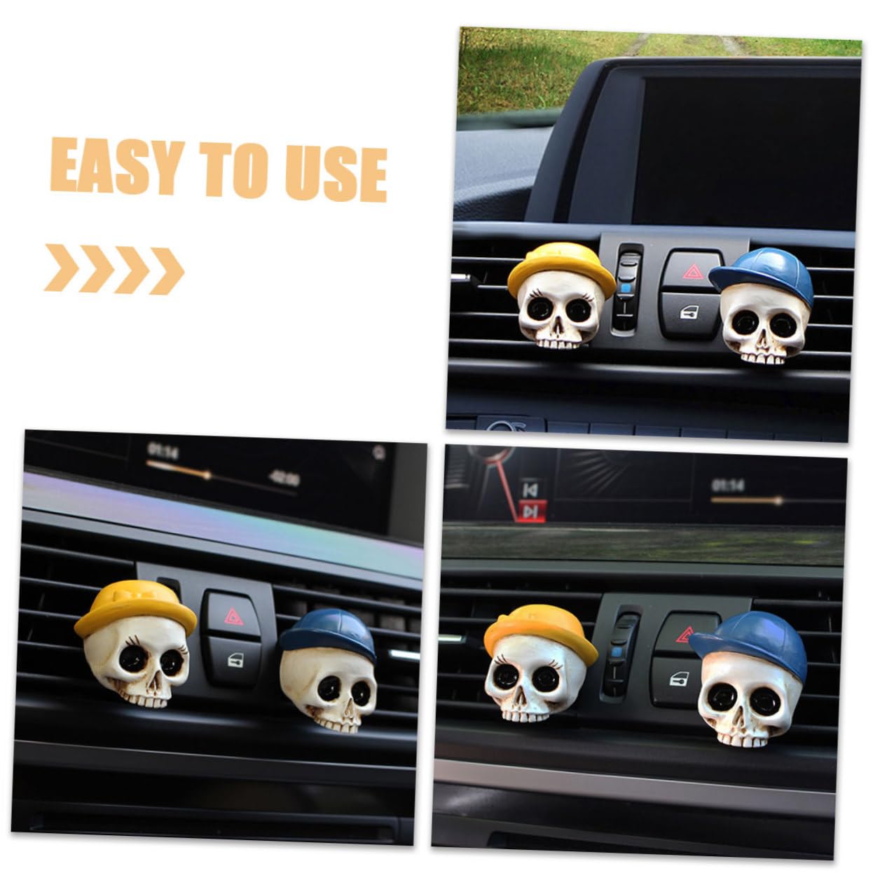 Mobestech 8pezzi Decorazioni Per Auto Forma Di Teschio Clip Per Bocchette Aria Halloween Accessori Per Interni Auto Atmosfera Spettrale Per Feste e Viaggi