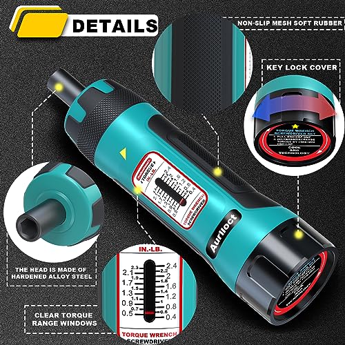 Aurlloct 1/4" Drive Torque Screwdriver Wrench Set, 0.4-2.4 Nm, 0.1 Nm Increment, 31 Piece Torque Wrench Bits Set including 1/4" Adapter - Image 3