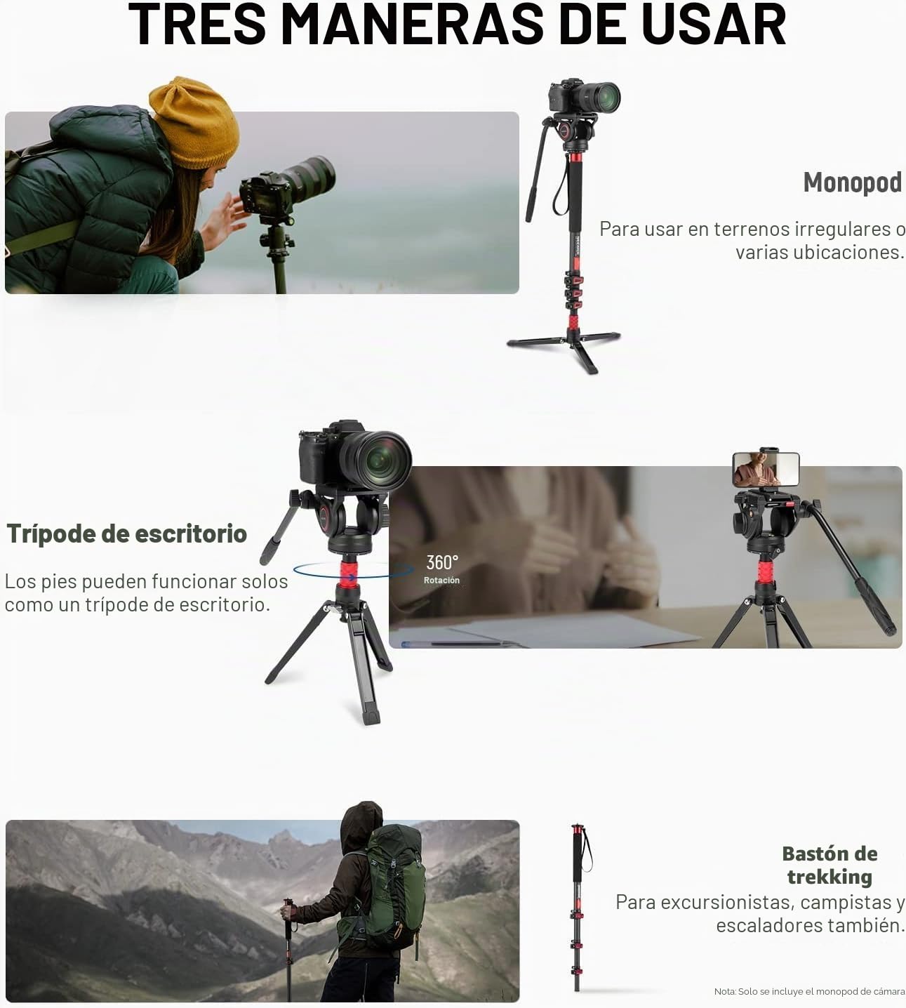 NEEWER Monopod para cámara de 71,6 pulgadas, monopié telescópico de fibra de carbono con placa de liberación rápida, para DJI RS Gimbals, base extraíble para cámara de vídeo, carga máxima de