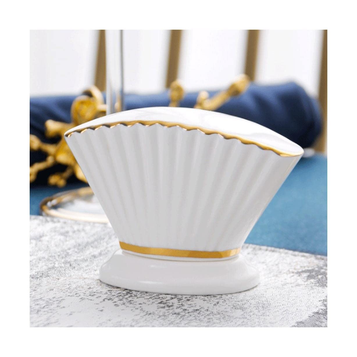 MRKU Toothpicks Dispenser Toothpick Box Holder Fashion Ceramic Creative Container White with Lid Pocket Chic