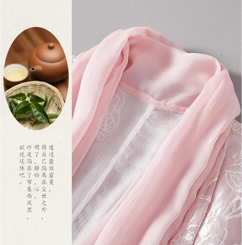 OPOB Women's Cardigan, Womens Chinese Style Chiffon Embroidery Pea Coat (Hanfu) (Pink,One_Size)4