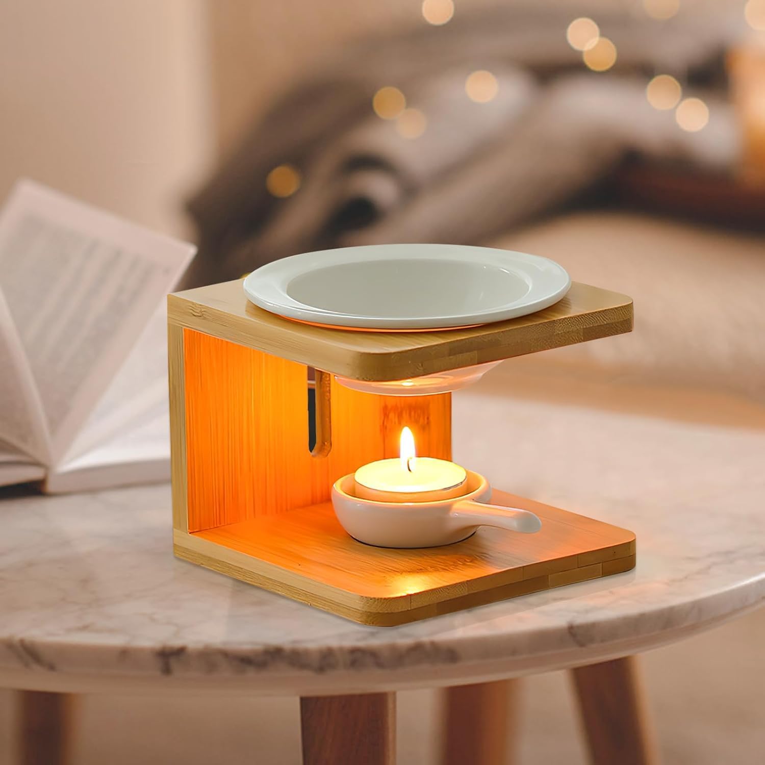Bruciatore Di Cera E Oli Essenziali In Ceramica Nera - Diffusore Di Aromi Per Candele, Con Cucchiaino Incluso, Elegante E Stabile Per Aromaterapia E Home Spa - 4