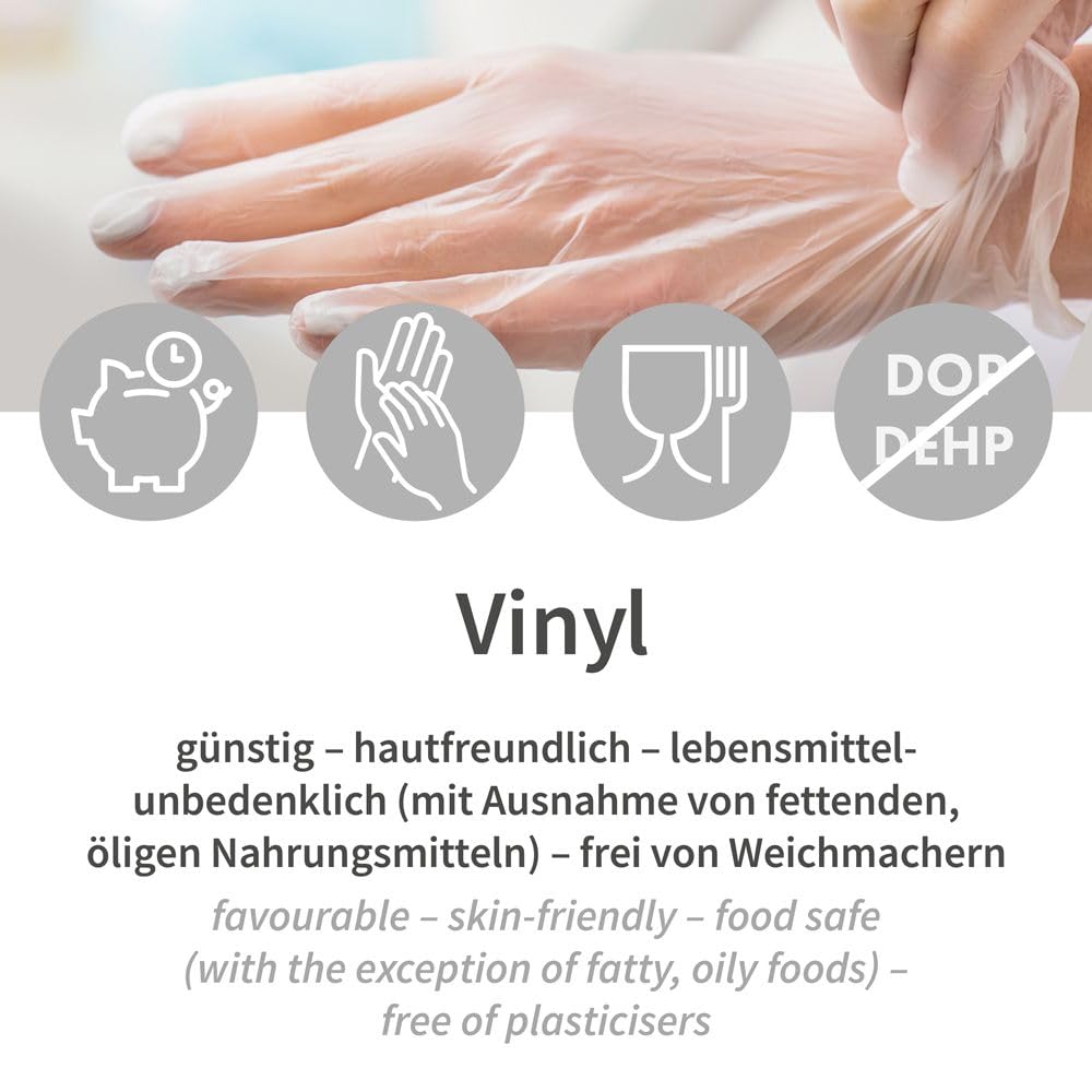 Franz Mensch Hygostar rękawiczki winylowe Ideal Light, przezroczyste, rozm. 10/XL | bez talku, 1000 sztuk, jednorazowe rękawiczki bez lateksu, rękawiczki jednorazowe z rolowaną krawędzią