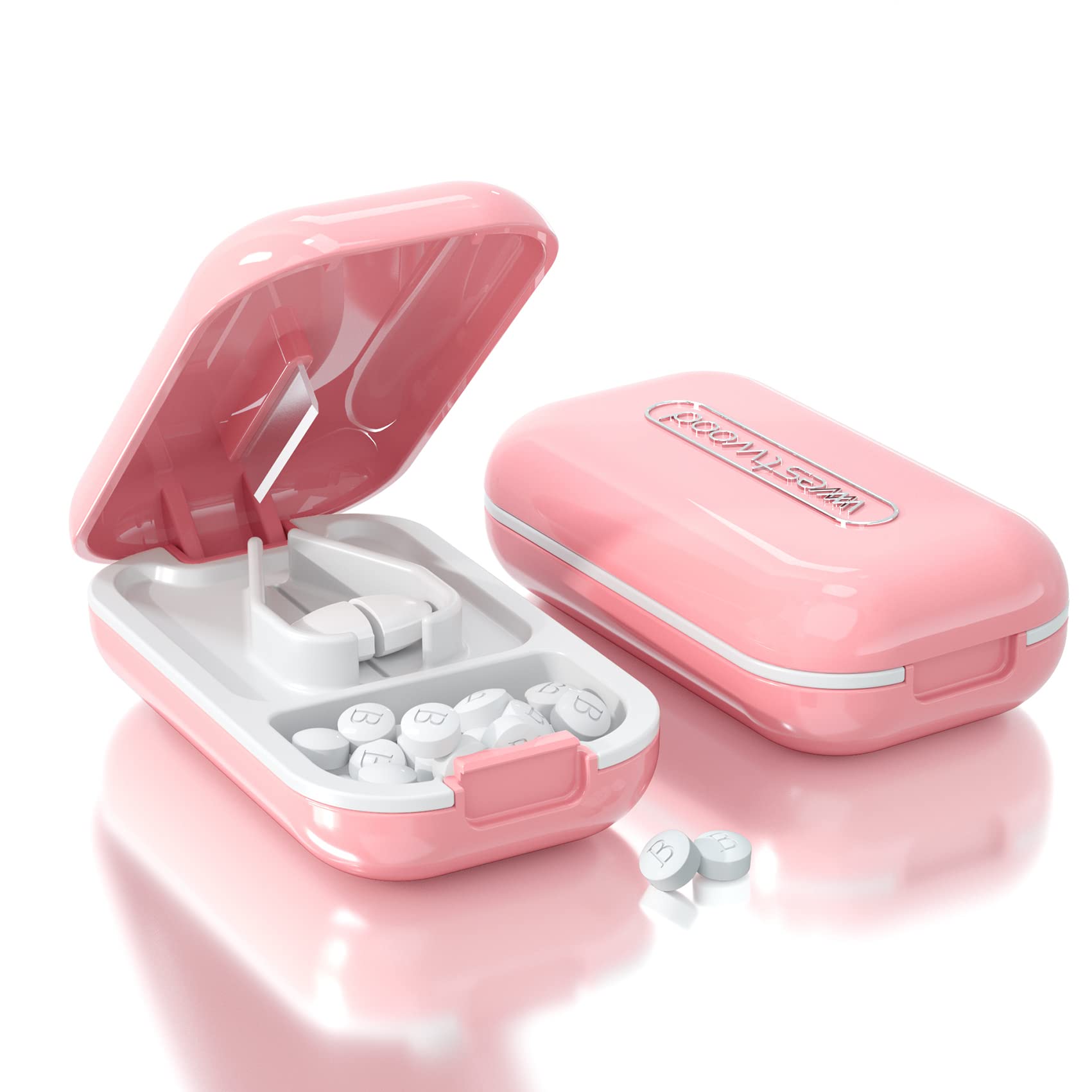 MAIAHU Pill Cutter, Pill Splitter Cutting Small or Large Pills in Half, Pill Crusher Cuts Pills, Vitamins, Tablets, Stainless Steel Blade, Travel Sized Pink