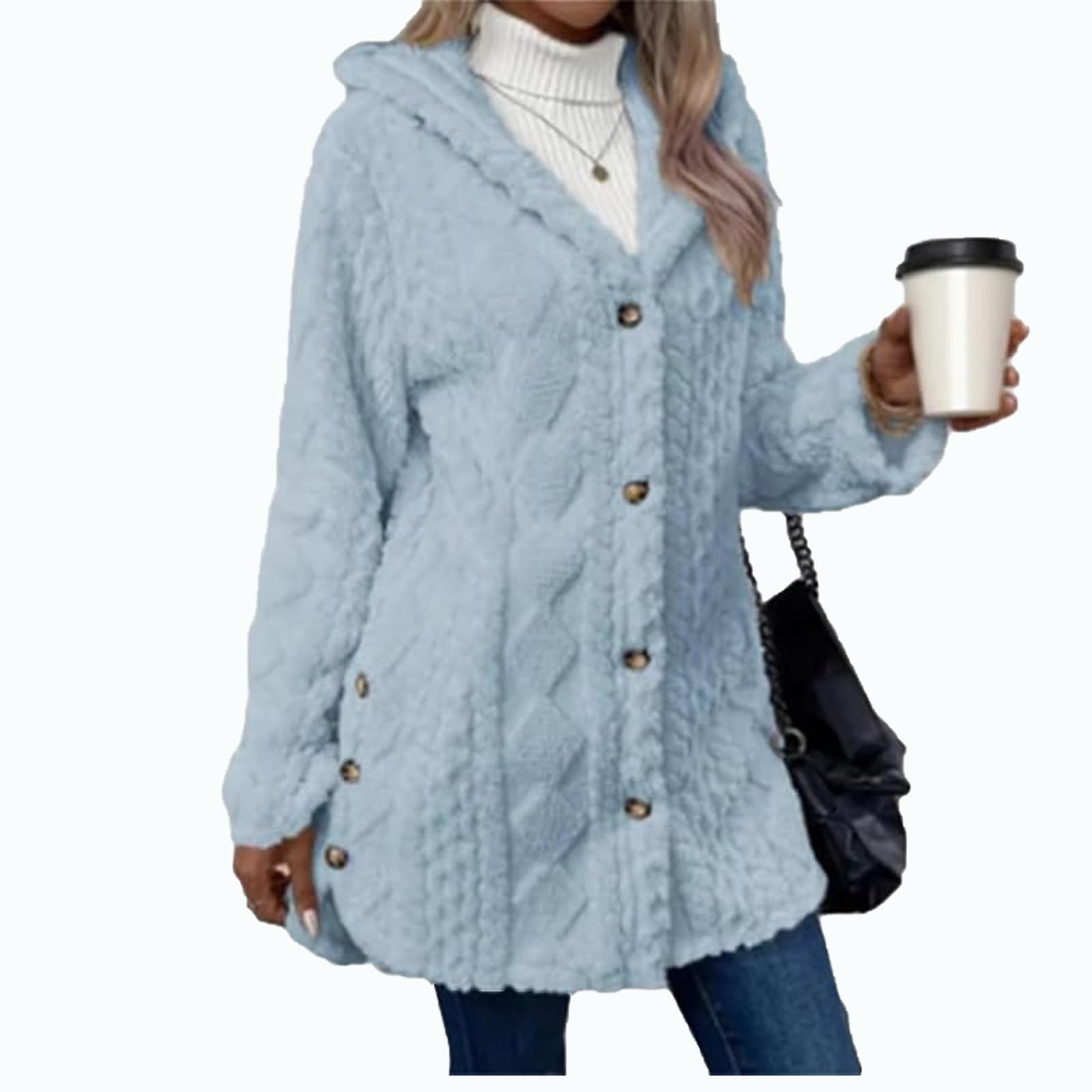 Womens Fall Winter Warm Fashion Jacquard Hooded Cardigan Long Sleeve Coat for Casual Daily Wear School Activities