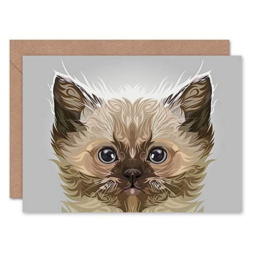 Fine Art Prints Cat Illustration Persian Kitten Greeting Card With Envelope Inside Premium Quality