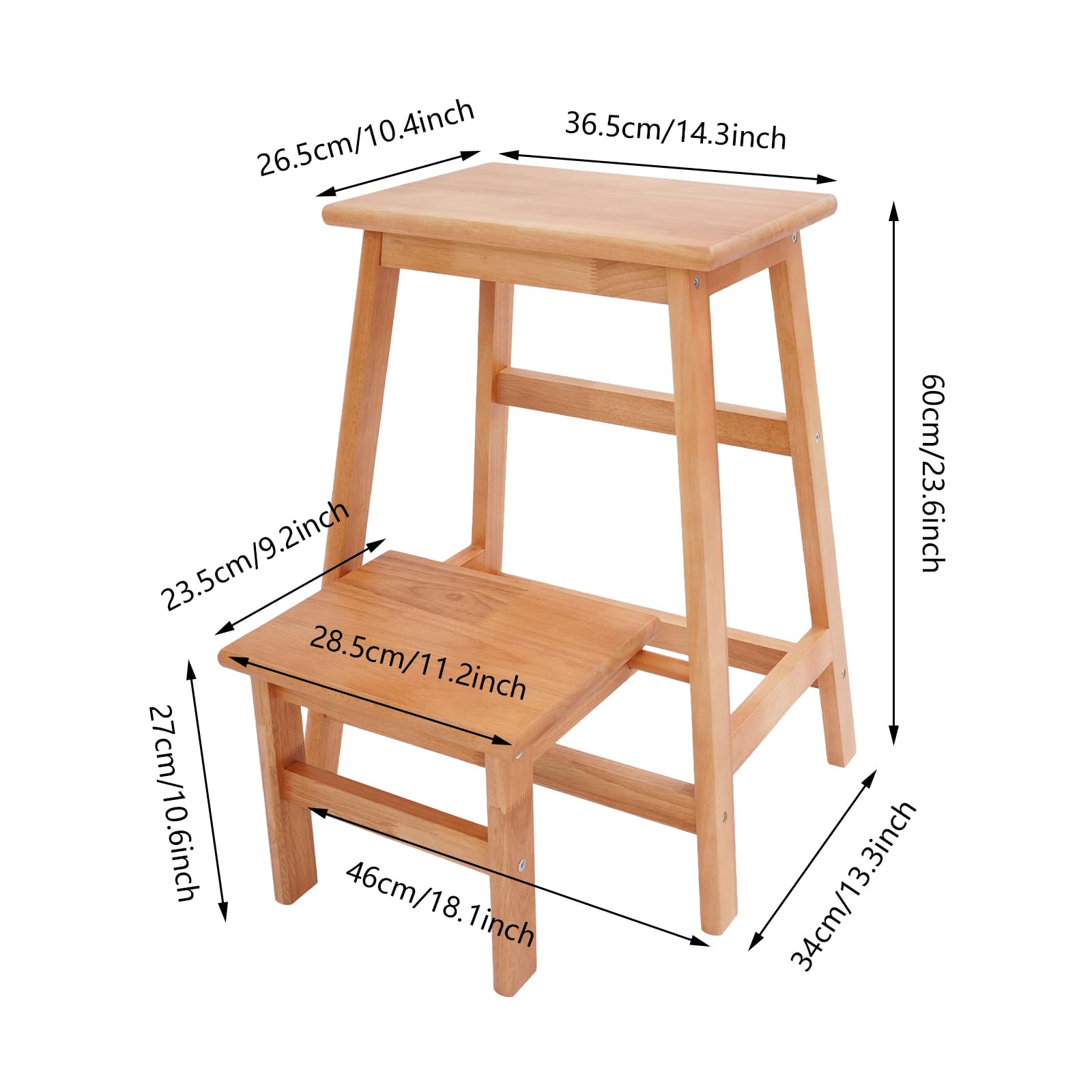 2-Tier Folding Step Stool,Multi-Purpose Foldable Wood Step Ladder with Non-Slip Foot Pads Smooth Edges,Step Stool for a Home,Shop,Office,Garage,Kitchen, bar