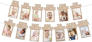 1st Birthday Baby Photo Banner - Perfect 1-12 Month Photo Prop Garland Bunting Baby Shower Party Decoration Kraft