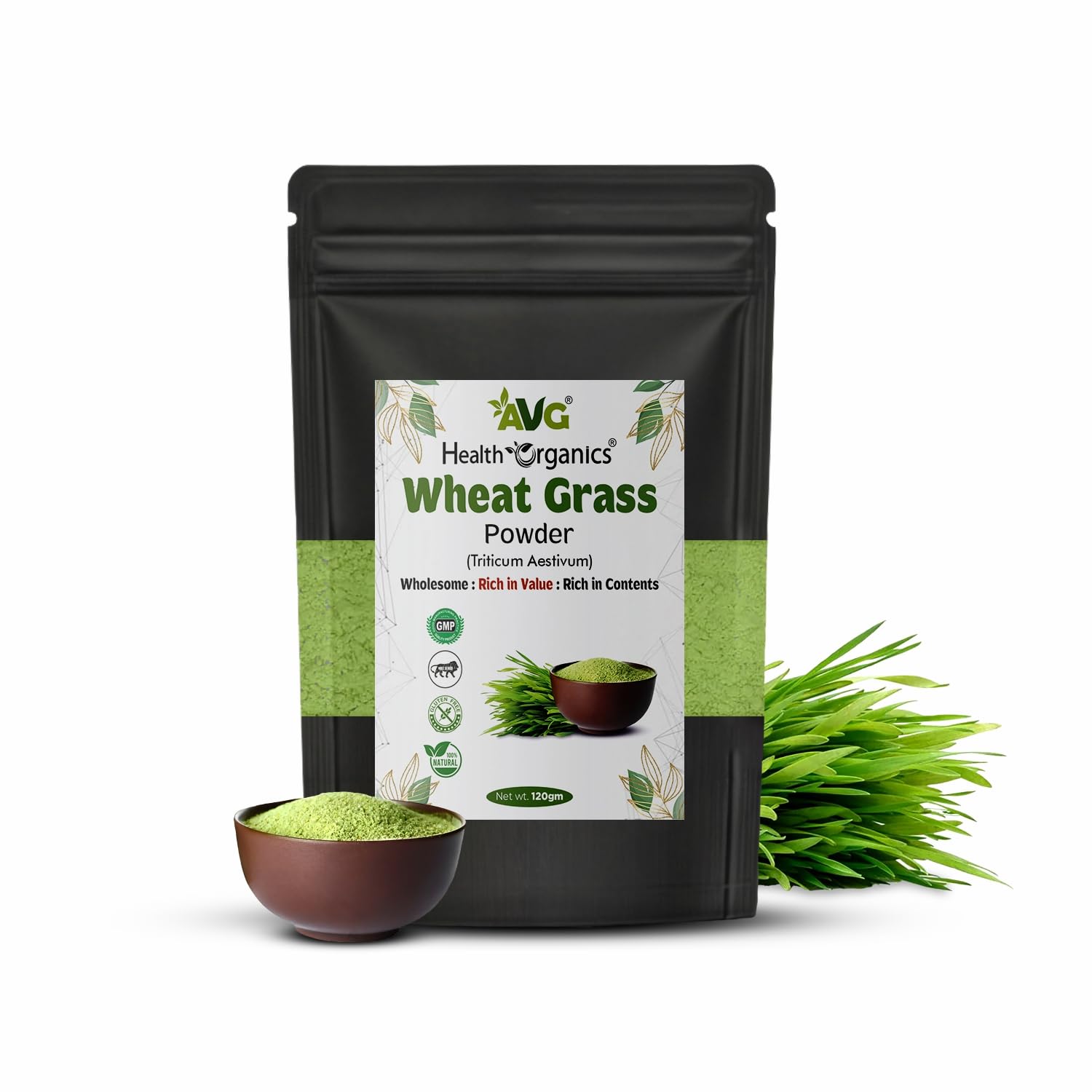 AVG Health Organics Wheatgrass Powder, Chemical Free & Pesticides Free | Immunity boosting | Superfood | Antioxidant, Energy, Skin Health| Resealable Bag | Detoxifying - 120g (B0CX9FBWWQ) Amazon Price History, Amazon Price Tracker