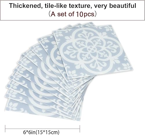 Miniatura 2 de 10 calcomanías acrílicas para azulejos azules y blancos, azulejos de 6 x 6 pulgadas, calcomanías de pared para baño y cocina, fácil de aplicar,