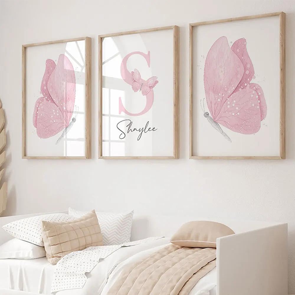 3 Laminas Habitacion Niña 30X40CM Cuadros Mariposas Poster Rosa Lienzo Habitacion Bebe Infantil Laminas Personalizadas Bebe Cuadros Decoracion Niña sin Marco
