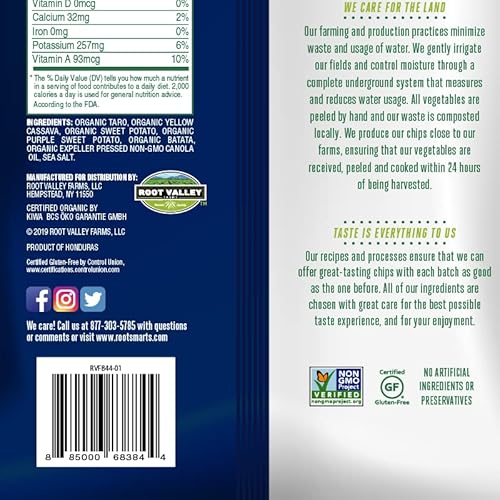Root Smarts Organic Valley Blend Vegetable Chips Combine Our Tastiest Root Vegetables For Delectable Flavor And The Perfect Crunch. Gluten Free, Non Gmo, No Artifitial Ingredients Or Preservatives, Usda Organic,Pareve, Hn Bio-141 Product Of Honduras. (Organic Valley Blend, 3 Pack) #TOP3