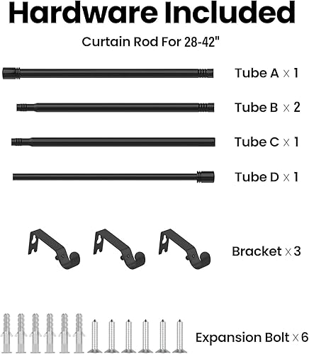 Miniatura 6 de Box Space Barras de cortina para ventanas de 48 a 84 pulgadas, 58 pulgadas de diámetro, longitud ajustable, estilo tapa de extremo, barra de cortina