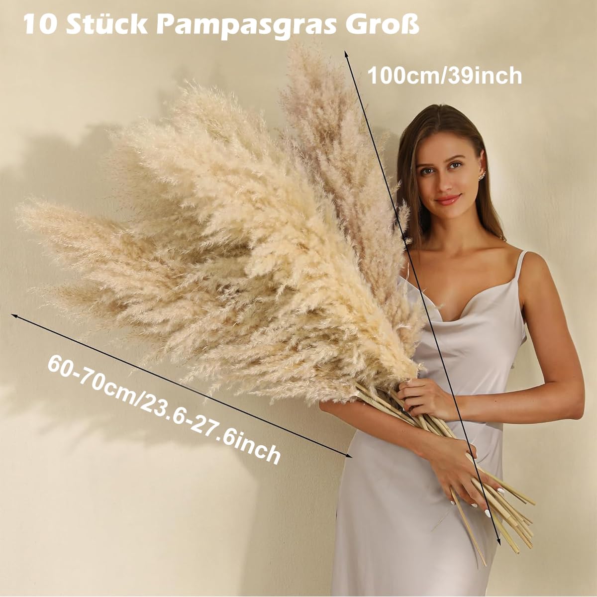 Trawa pampasowa, duża, 100 cm, 10 bukietów suszonych kwiatów, naturalne, puszyste suszone kwiaty do dekoracji salonu, sypialni, na wesele