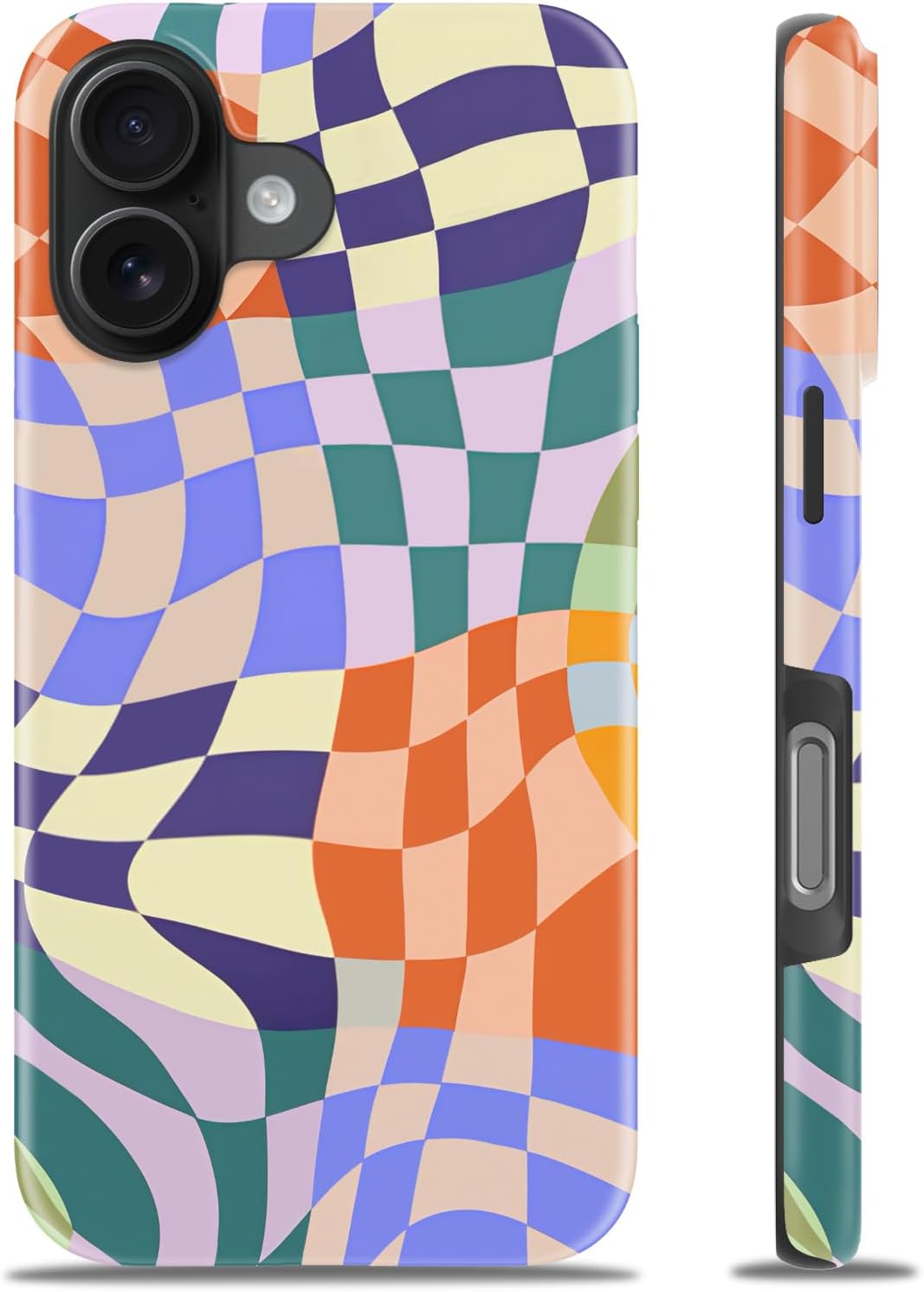 Goodon for iPhone 16 Case - Wireless Charging - Dual-Layer Hard Shell & Silicone Cover - Protective Phone Case with Cute Wildflower Designs for Women - Colorful Checker Mosaic