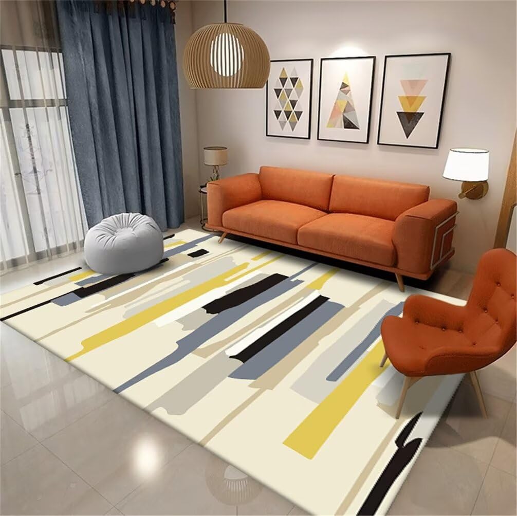 Tapis jaune 60x110cm moderne à motif géométrique pour salon