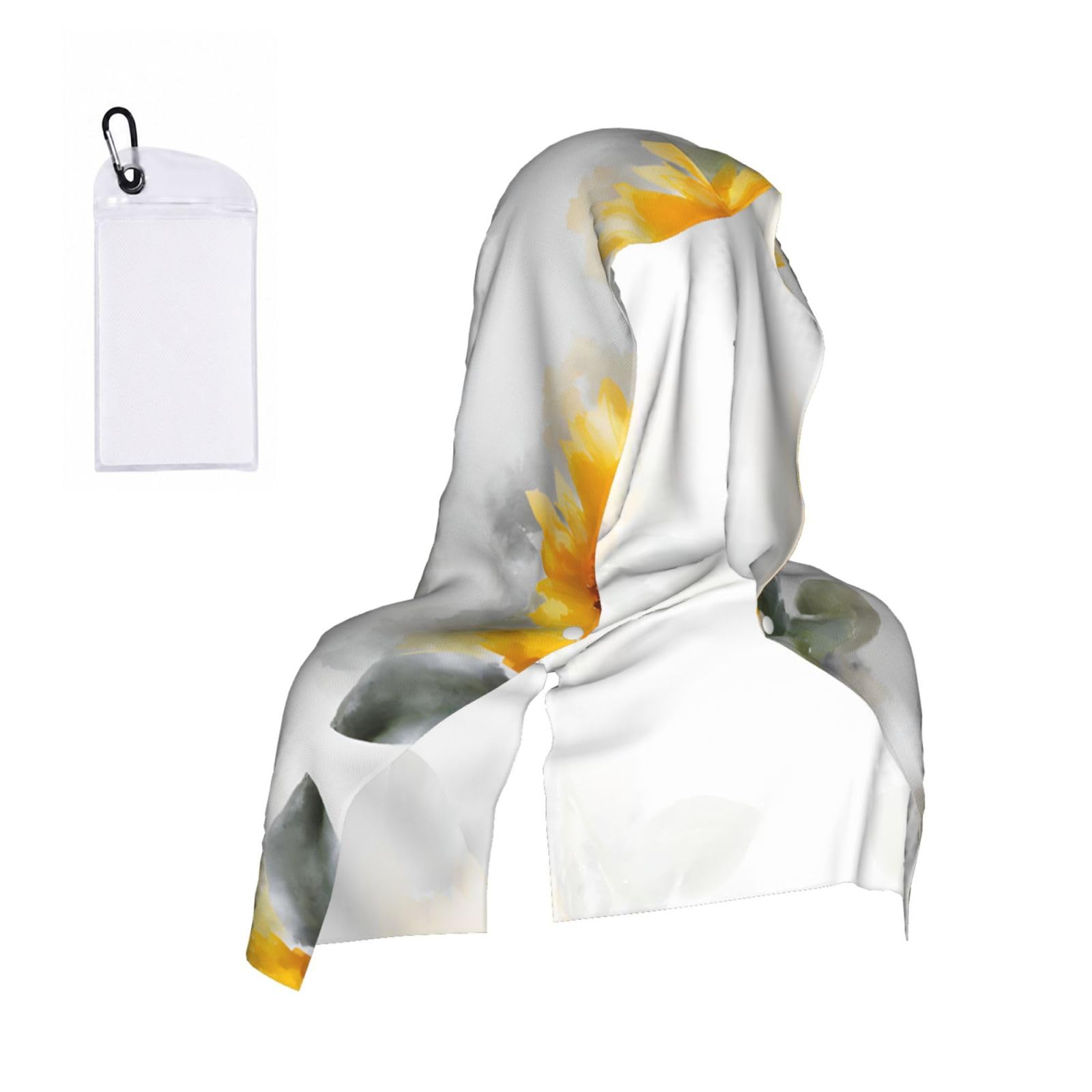 Watercolor Sunflower Print Cooling Hoodie Towel, Cooling Towels For Neck And Face Sun Protection Instant Cool Hoodie(Sport/Camping/Work Out/Hot Weather)