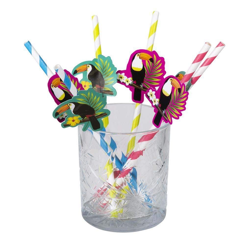 Boland 52587 Toucan Drinking Straws, Pack of 6, Length 20 cm, Paper, Straw, Disposable Tableware, Party, Summer, Birthday, Cocktail