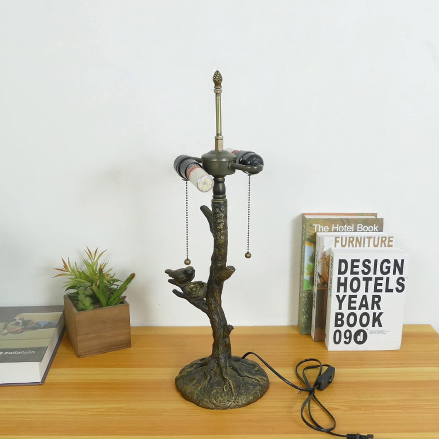 12 Inch Table Lamp in Tiffany Style Pastoral Floral Stained Glass Desk Lights Antique Cute Bird Base Reading Lights for Bedroom Living Room Cafe, E27*2,B