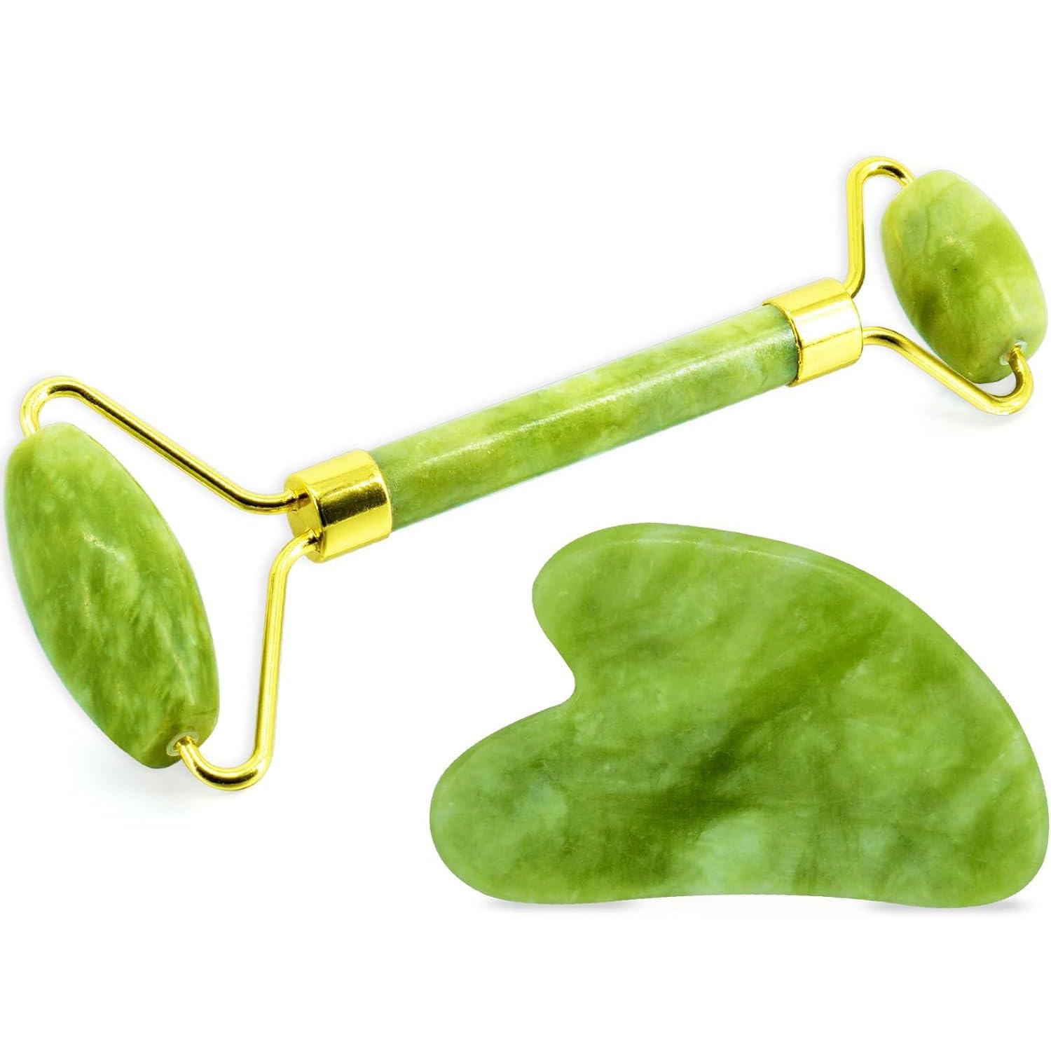 LDATY Jade Roller Gua Sha Massage Set,Quartz Face Roller, Facial Beauty Roller Skin Care Tools, Massager for Face, Eyes, Neck,Gua Sha Soothes, Body Muscle Relaxing, Improve Eye Puffiness (L)