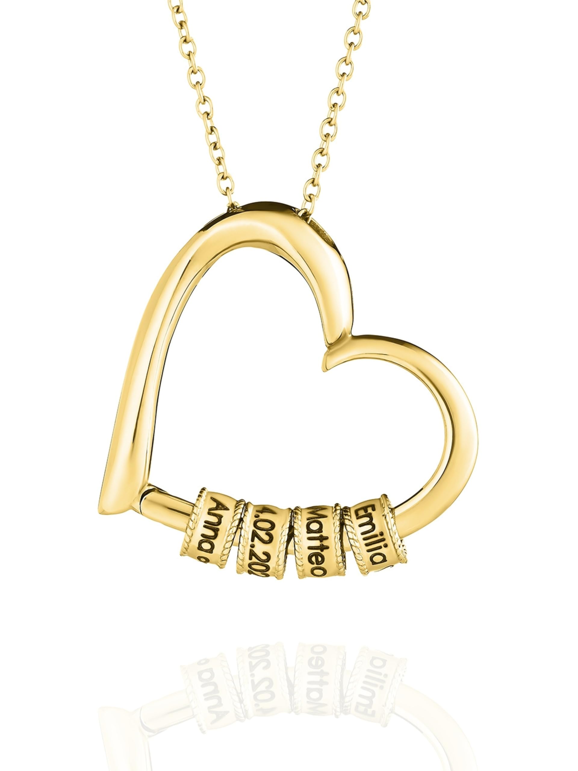 Collar corazón personalizado con cuentas grabadas - Regalo para mujer - Regalo joya personalizada para mamá - Collar de acero inoxidable para mujer
